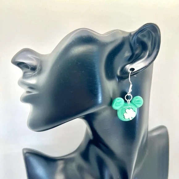 Mickey Clover Earrings - St Patricks Day Earrings- Irish Earrings - Mickey Mouse - Picture 10 of 10